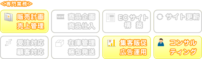 販売計画、売上管理、集客販促、広告運用、コンサルティング